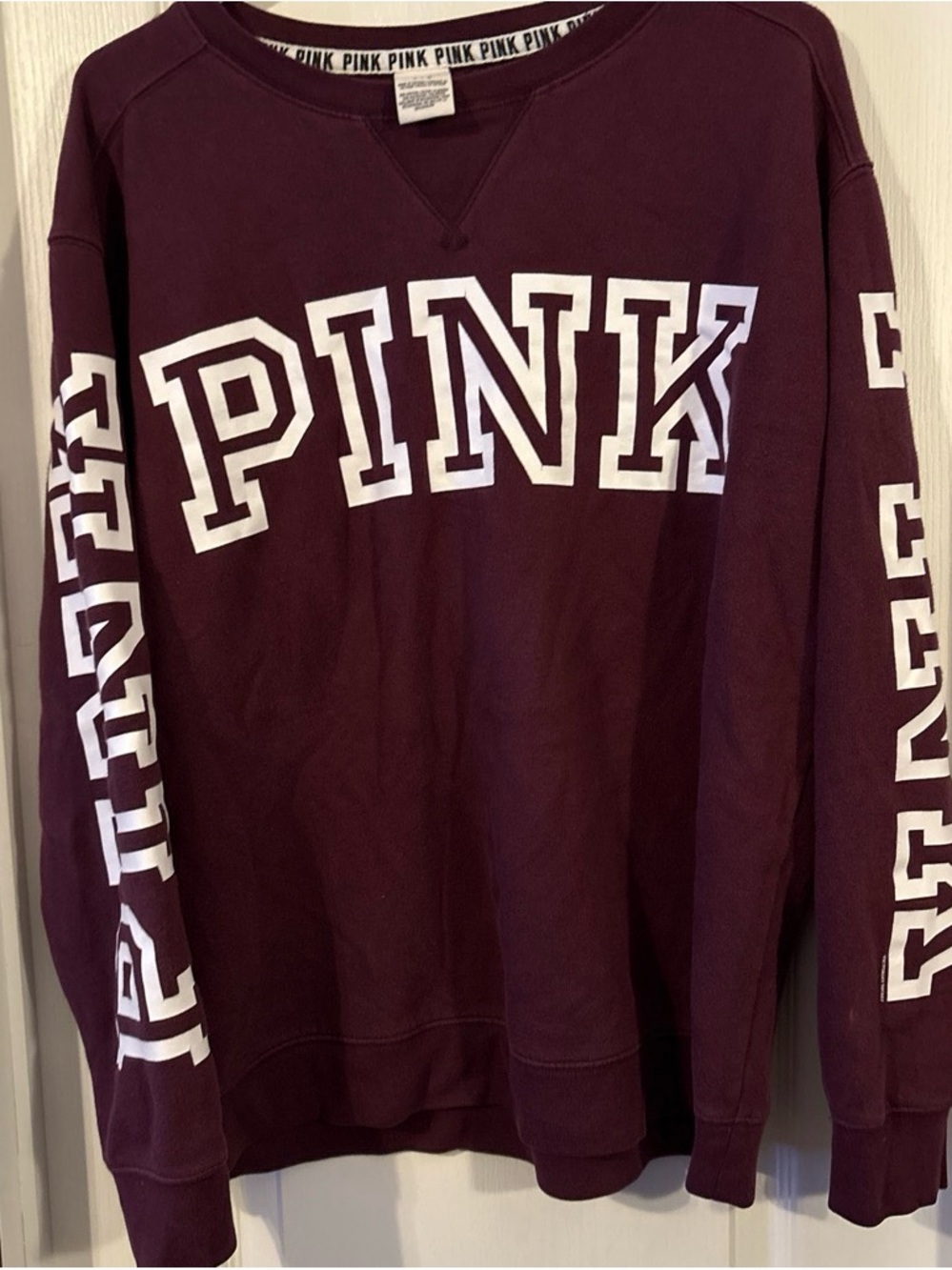 PINK Victoria's Secret Burgundy Crewneck Sweatshirt with White Logo